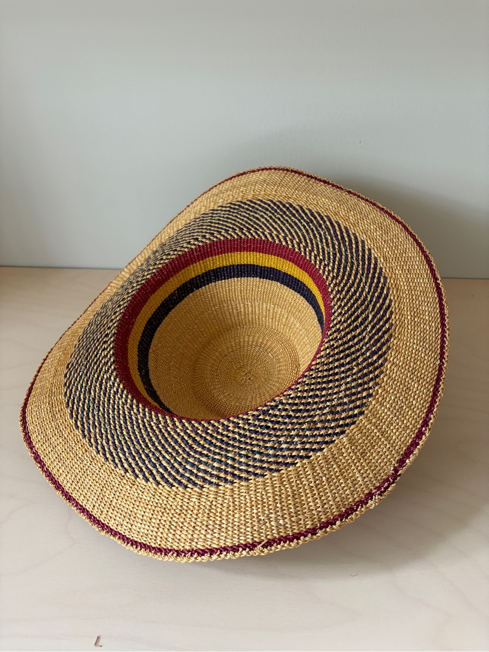 Woven Straw Sun Hat with Colored Stripes - Picture 3 of 4